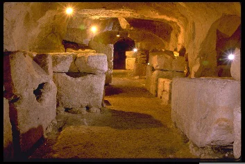 Underground catacombs Beit Shearim with ancient sarcophagi