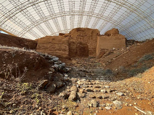 Tel Dan ancient gate under canopy northern Israel