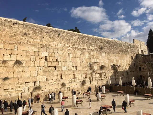 Western Wall Jerusalem plaza with worshippers